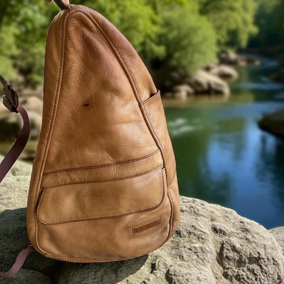 LL Bean AmeriBag Leather Sling Backpack Light Brown | Ergonomic Crossbody Bag - Picture 1 of 17